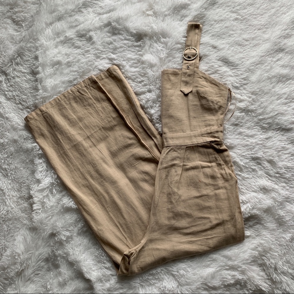 Japna Tan Jumpsuit with Buckle Sleeves